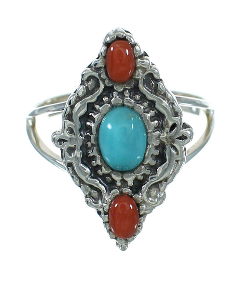 Coral Turquoise And Sterling Silver Southwest Ring Size 6-3/4 YX70152
